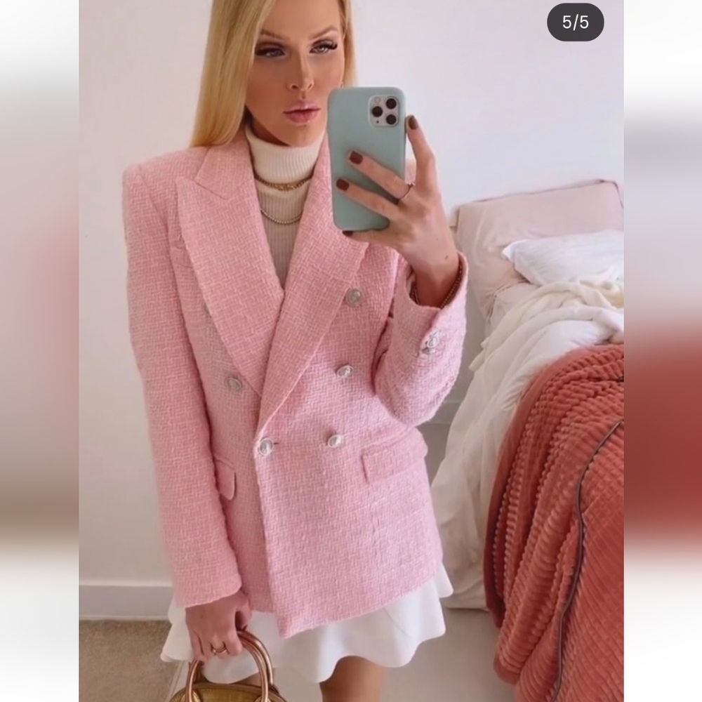 ZARA TWEED TEXTURED BLAZER PINK SIZE XS and M - Picture 10 of 16